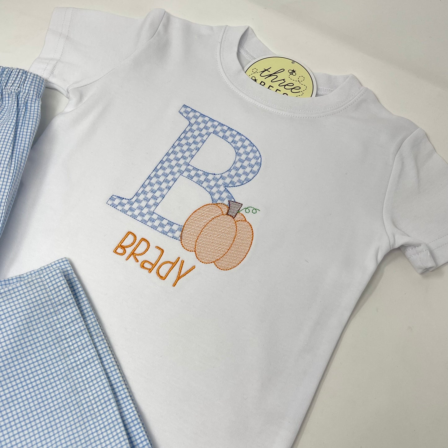 Initial with Pumpkin Embroidery Boys T-Shirt