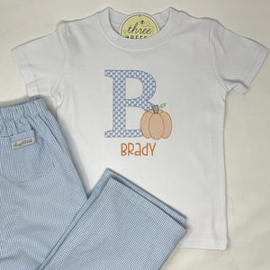 Initial with Pumpkin Embroidery Boys T-Shirt