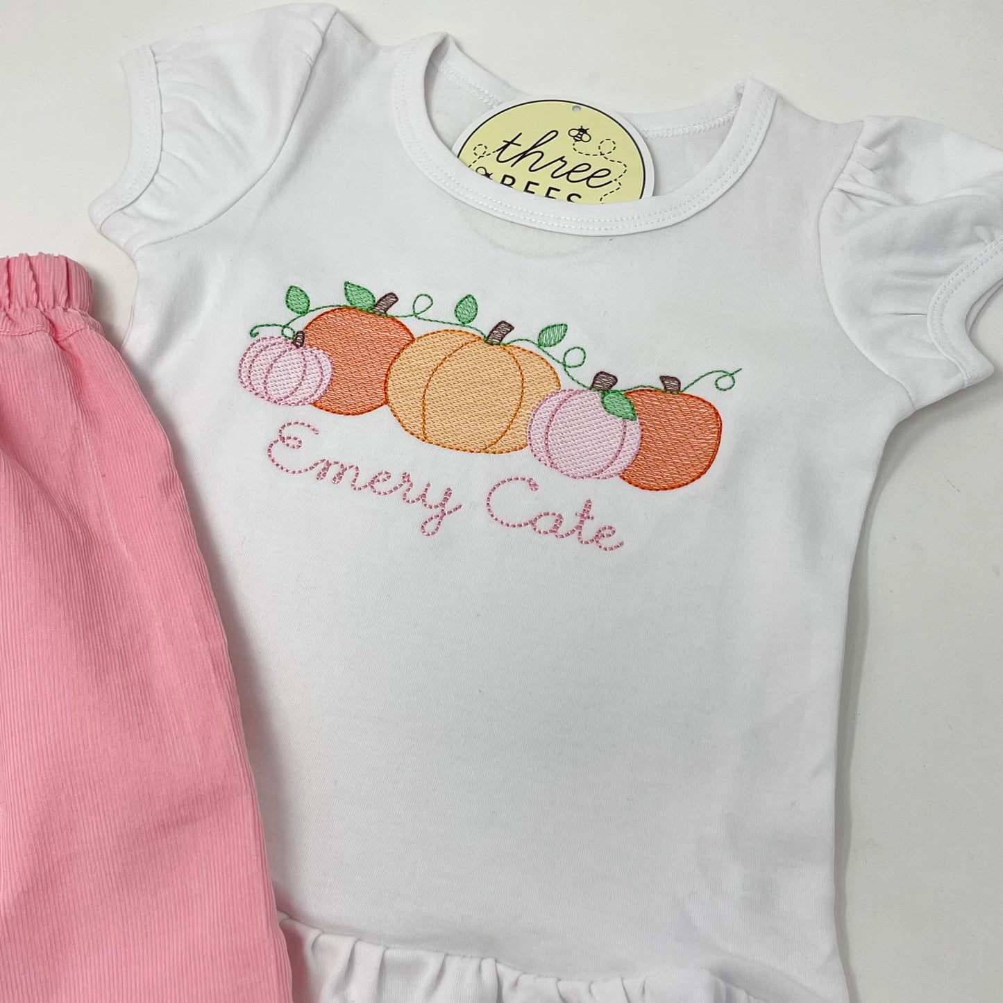 Pumpkin Embroidery Girls Top