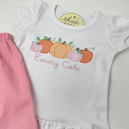 Pumpkin Embroidery Girls Top