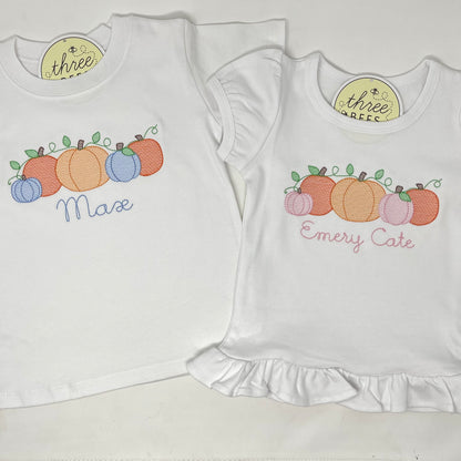 Pumpkin Embroidery Girls Top