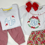 Christmas Wreath Frame with Bows Embroidery Girls Top