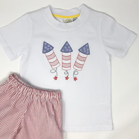 Patriotic Rockets Embroidery Boys T-Shirt