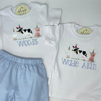 Farm Party Boys Embroidery T-Shirt
