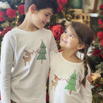 Reindeer Stringing Lights Embroidery Girls Top