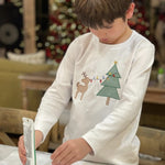 Reindeer Stringing Lights Embroidery Boys T-Shirt