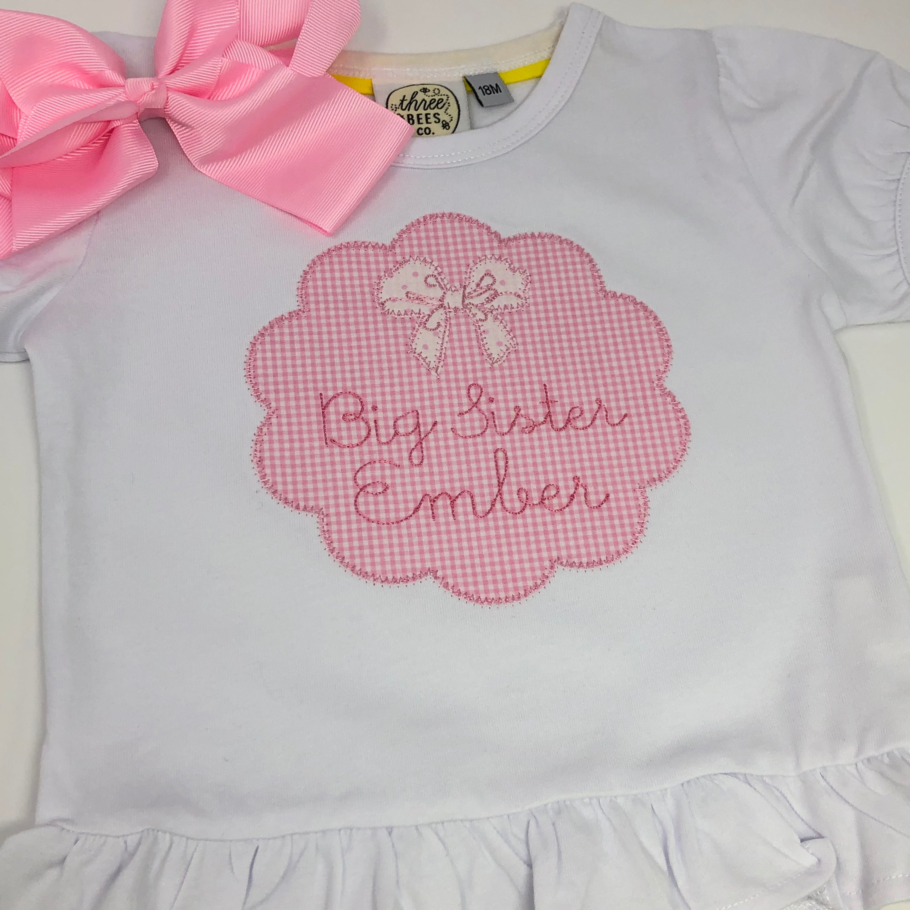 Big Sister Scallop Patch Girls Embroidered Top