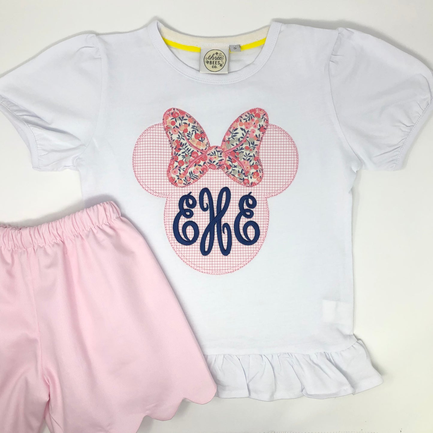 Classic Mouse Applique with Monogram Girls Top