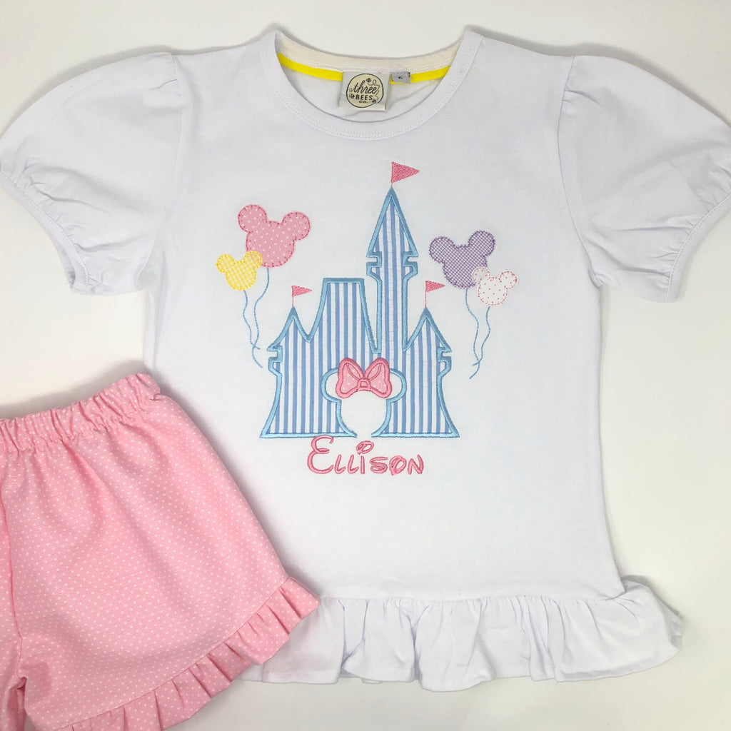 Princess Castle Applique with Balloons Girls Top