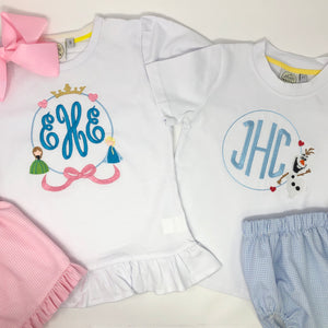 Frozen Princess Monogram Embroidered Girls Top