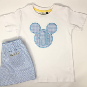 Classic Mouse Applique with Monogram Boys T-Shirt