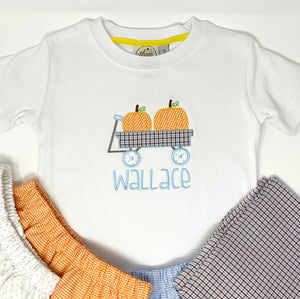 Pumpkin Wagon Applique Boys T-Shirt