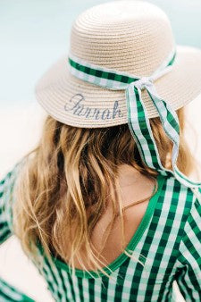 Sun Hat with Gingham Ribbon