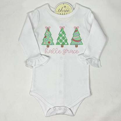 Oh, Christmas Tree Trio Embroidery Girls Top