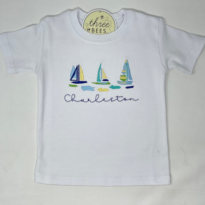 Watercolor Sailboat Boys Embroidered T-Shirt