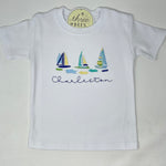 Watercolor Sailboat Boys Embroidered T-Shirt