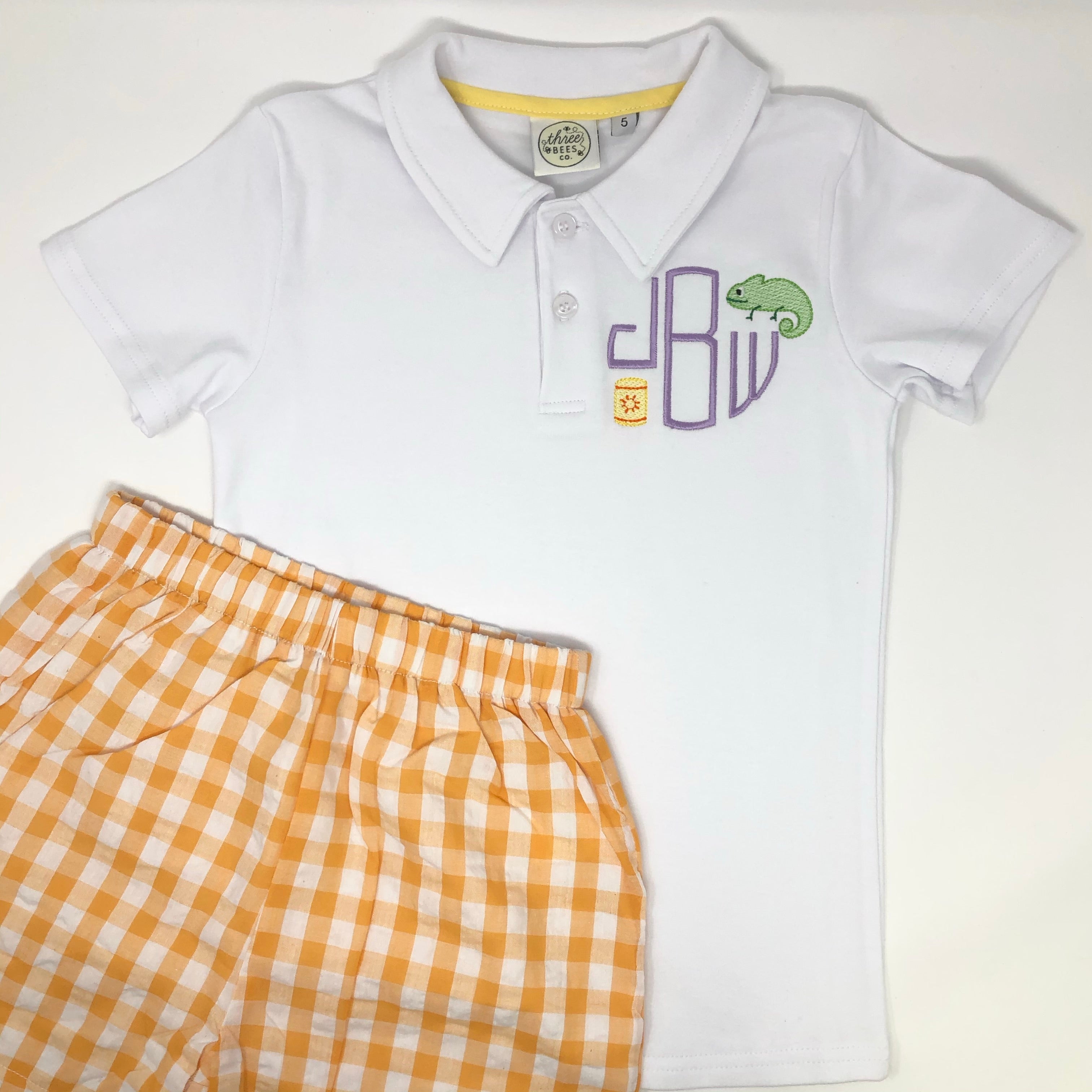 Bee Our Guest Monogram Boys Collared Shirt