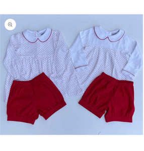 Red Polka Dot Knit Girls Short Set