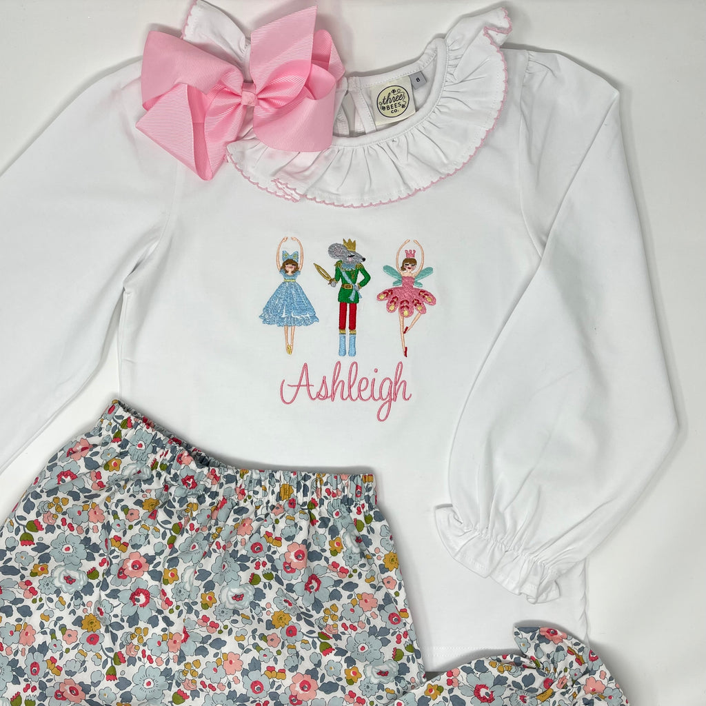 Christmas Nutcracker Trio Embroidery Girls Top