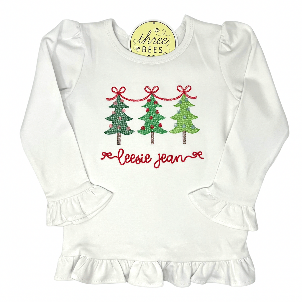 Christmas Tree Bow Trio Girls Top