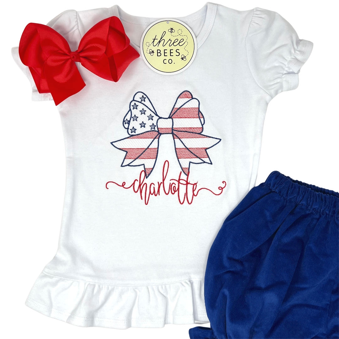 Flag Bow Embroidery Top