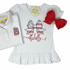 Flag Bow Embroidery Top