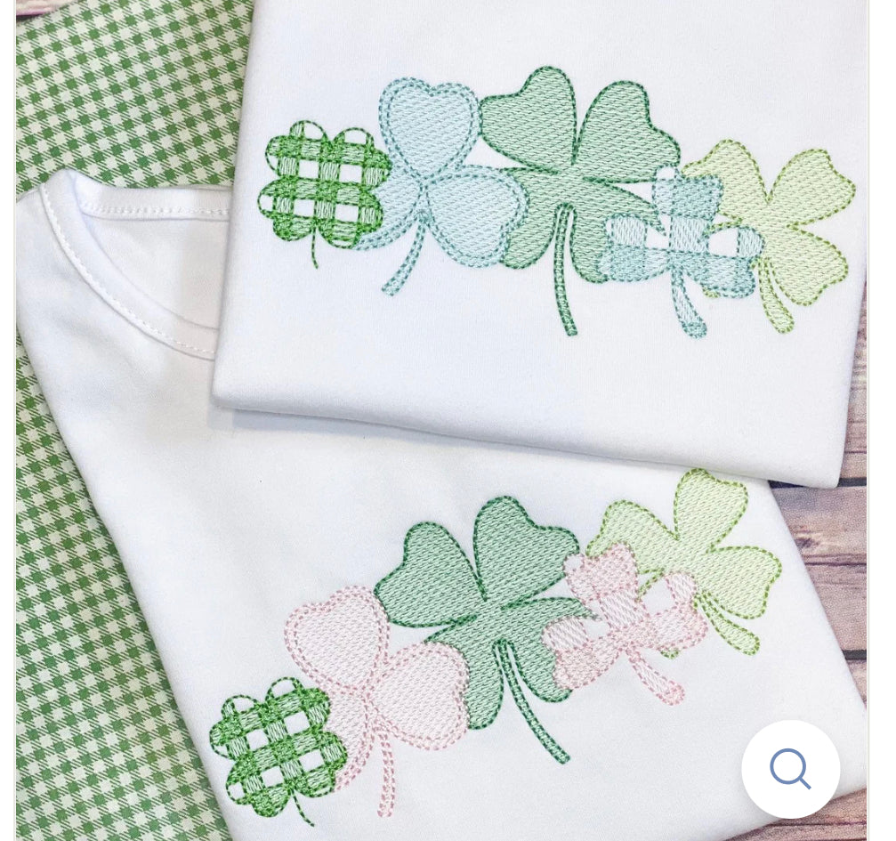 Gingham Shamrock Clover Patch Boys Embroidery T-shirt