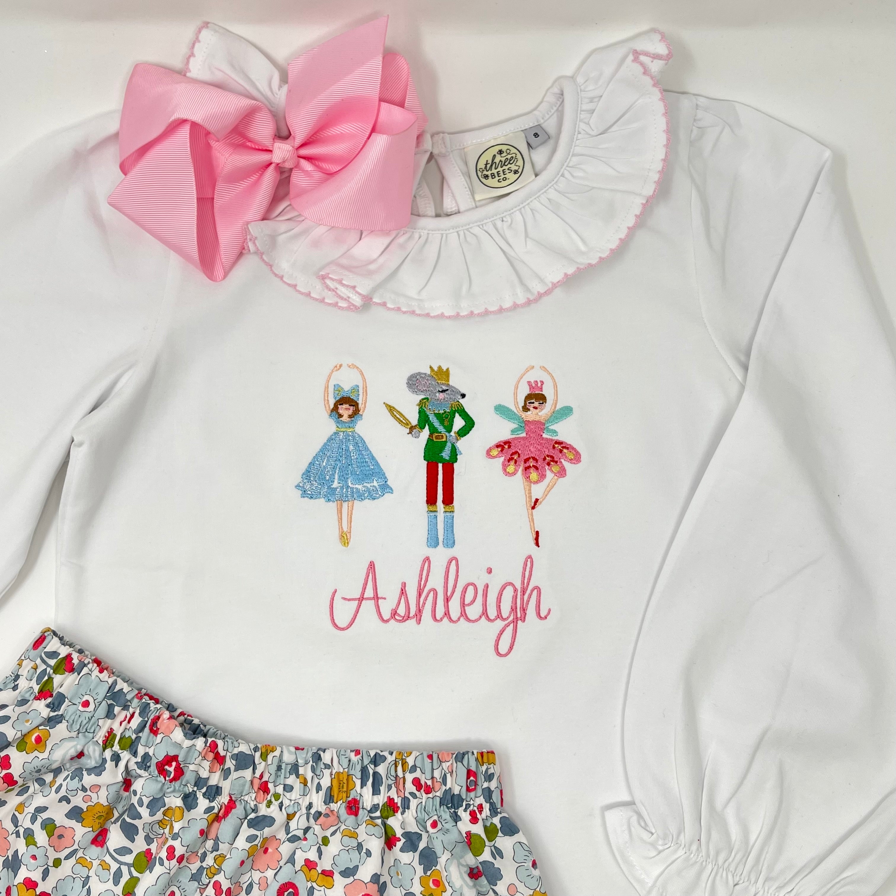 Christmas Nutcracker Trio Embroidery Girls Top