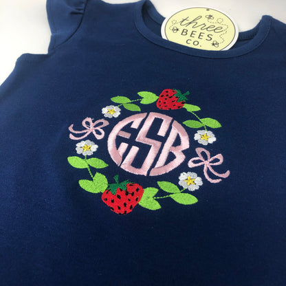 Strawberry Monogram Frame Girls Dress