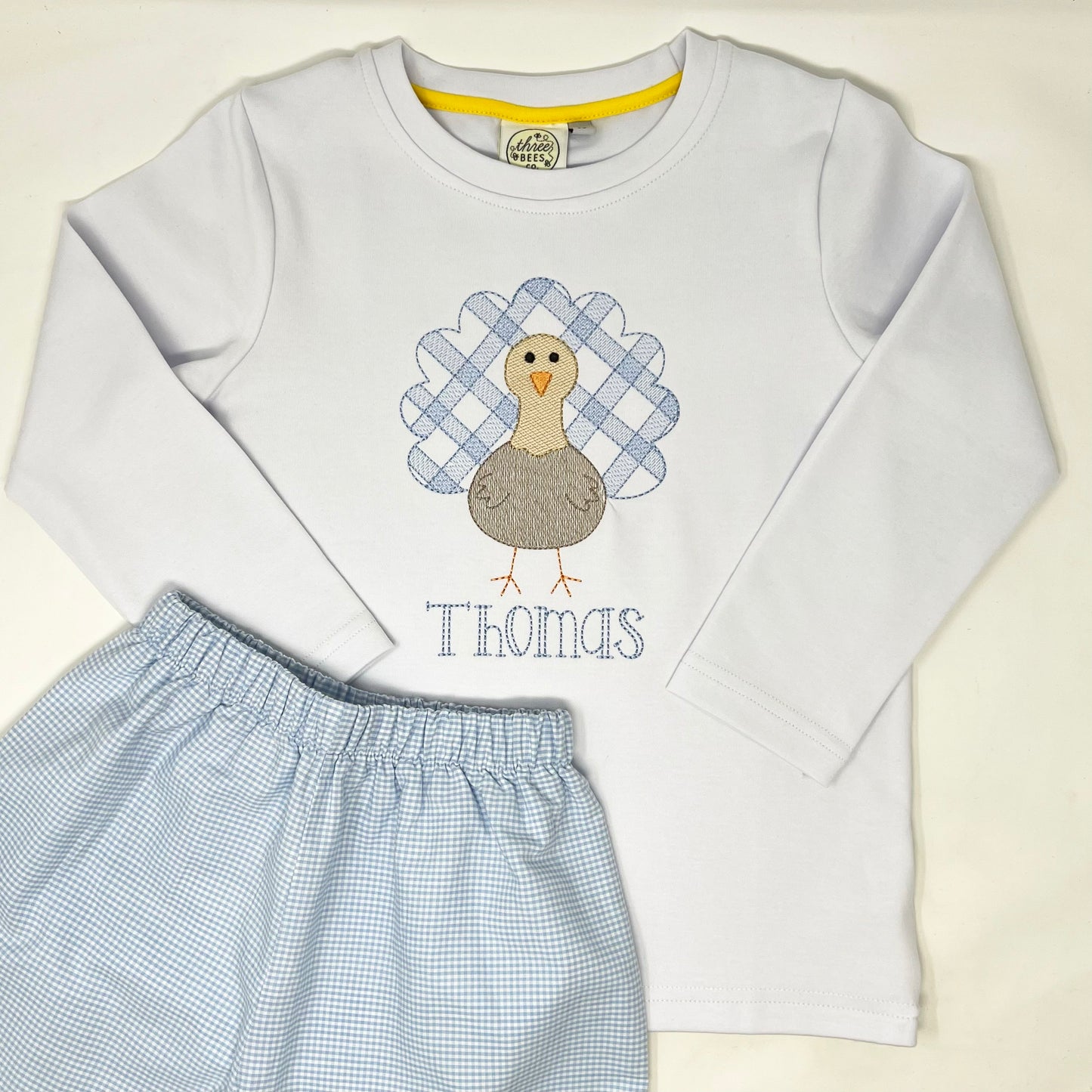 Gingham Turkey Embroidery Boys Shirt
