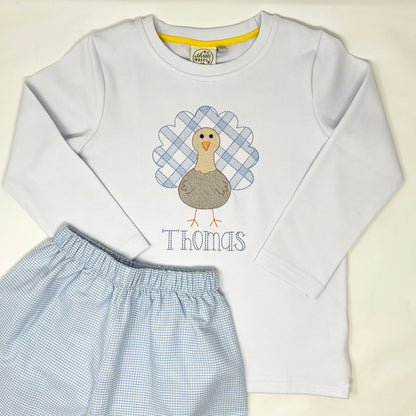 Gingham Turkey Embroidery Boys Shirt
