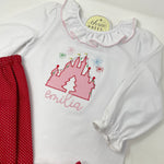 Christmas Castle Applique with Fireworks Girls Top