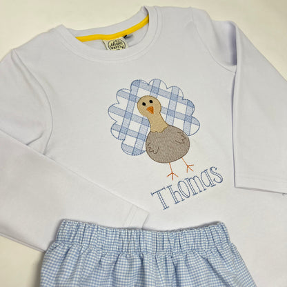 Gingham Turkey Embroidery Boys Shirt