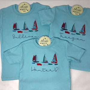 Watercolor Sailboat Boys Embroidered T-Shirt