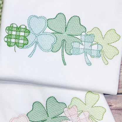 Gingham Shamrock Clover Patch Boys Embroidery T-shirt