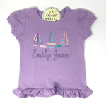 Watercolor Sailboat Girls Embroidered Top