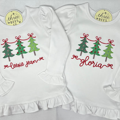 Christmas Tree Bow Trio Girls Top