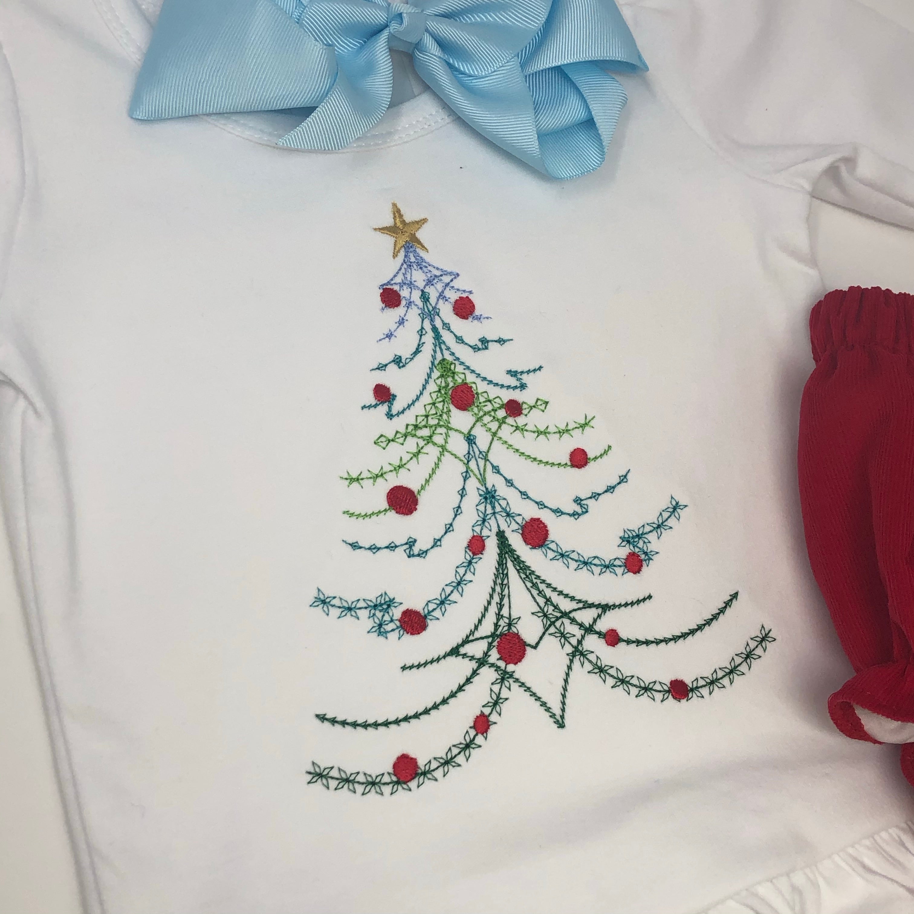 Vintage Christmas Tree Embroidery Top