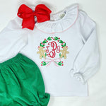 Gingerbread Monogram Frame Embroidery Girls Top
