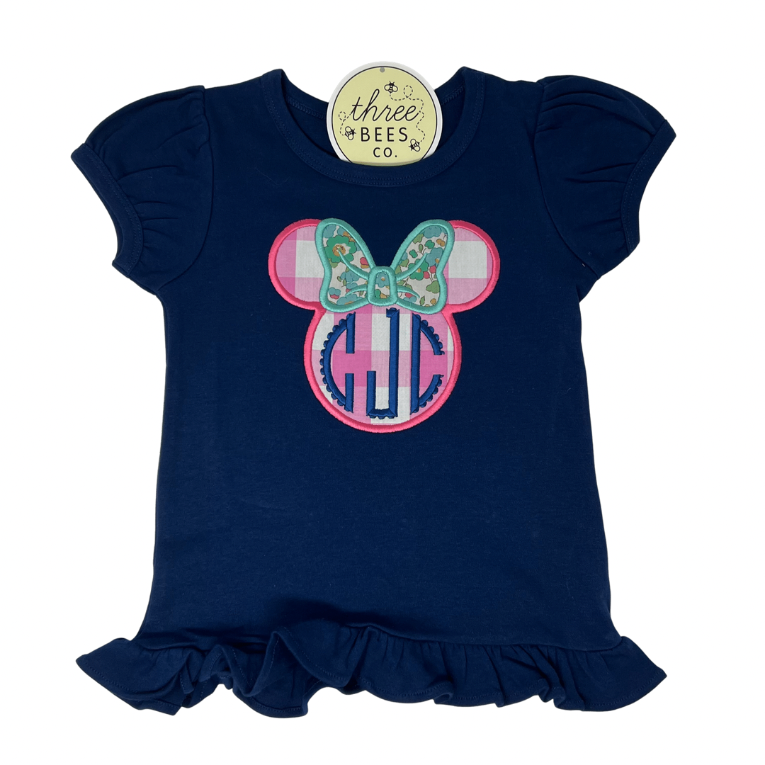 Classic Mouse Applique with Monogram Girls Top