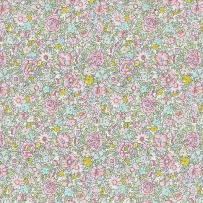 Liberty of London Fabrics Classic Tana Lawn Amelie Roses Lime/Pink/Yellow