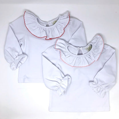 Bee Basic Picot Ruffle Long Sleeve Top