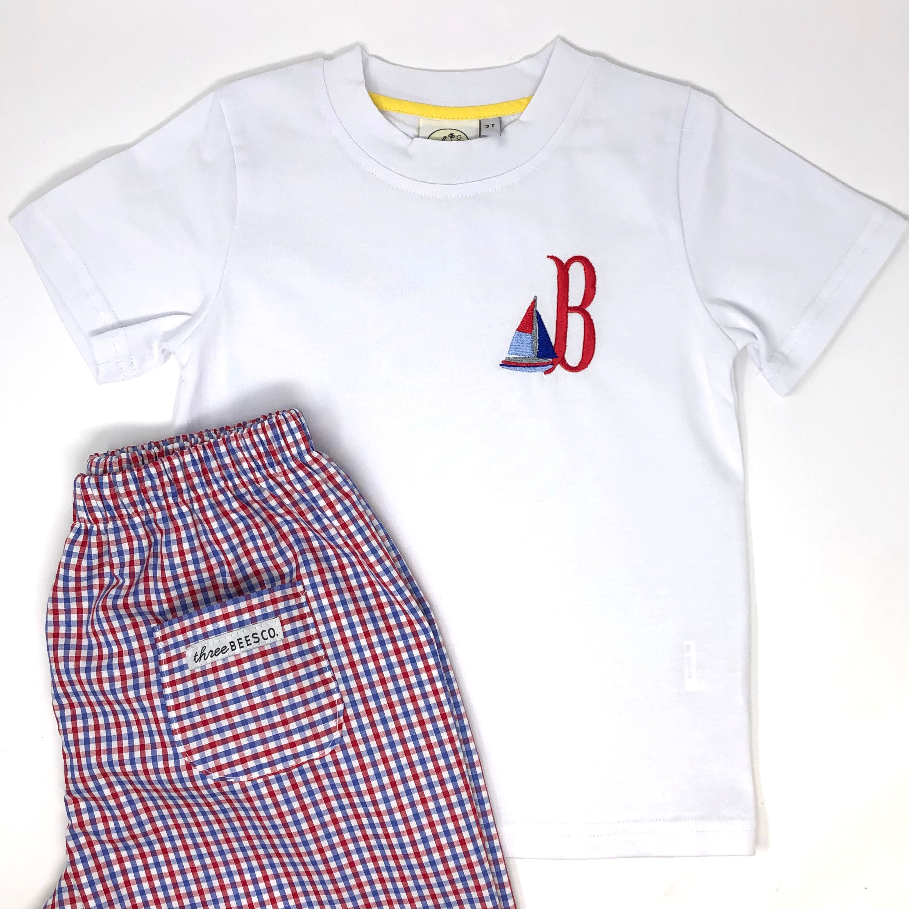 Monogram Applique Boys T-Shirt with Multiple Mini Embroidery