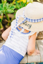 Sun Hat with Gingham Ribbon