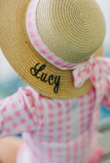 Sun Hat with Gingham Ribbon
