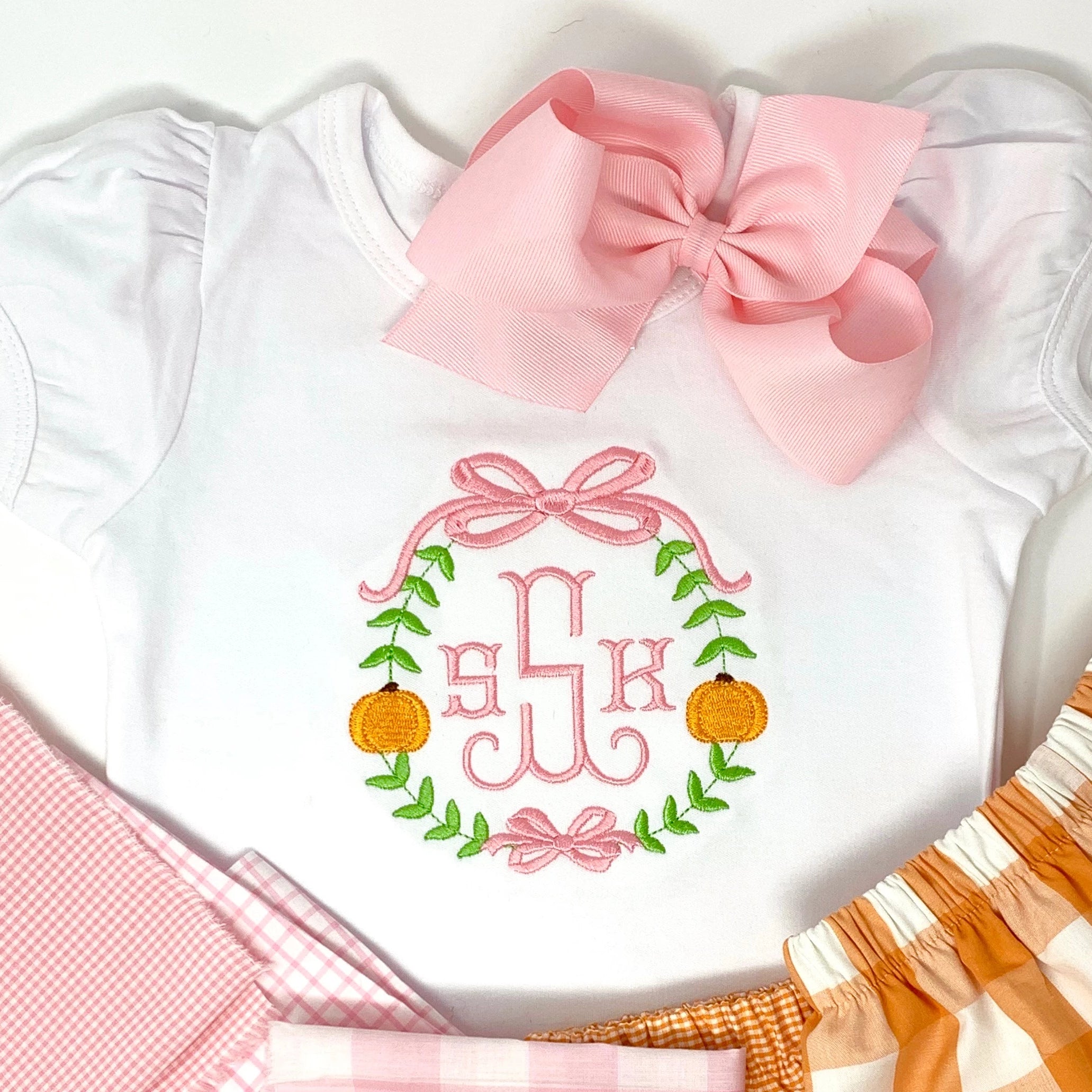 Pumpkin Frame Monogram Girls Top