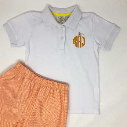 Pumpkin Monogram Embroidery Collared Shirt