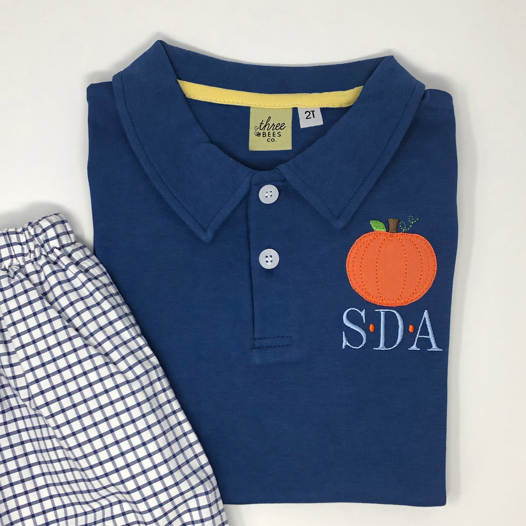 Pumpkin Applique Collared Shirt
