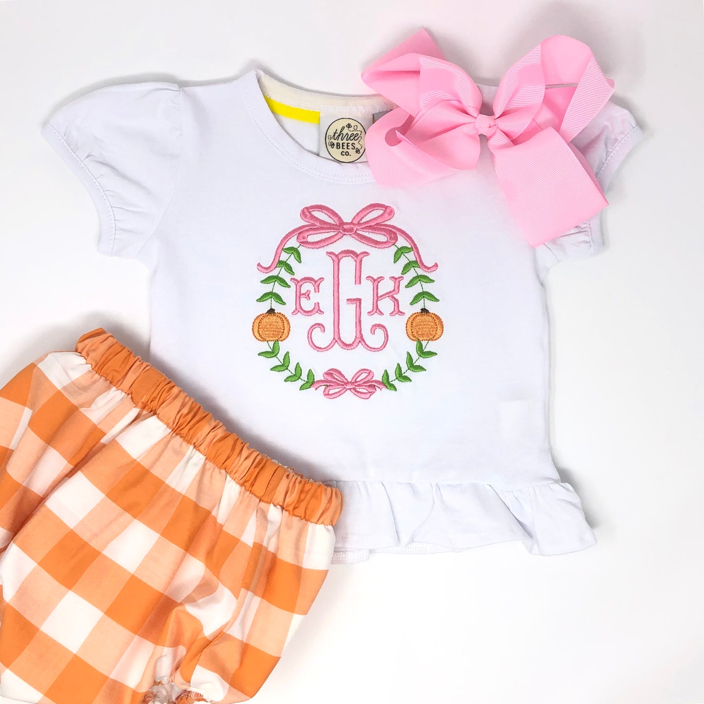 Pumpkin Frame Monogram Girls Top