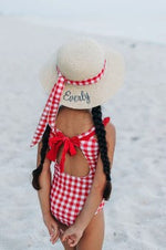 Sun Hat with Gingham Ribbon